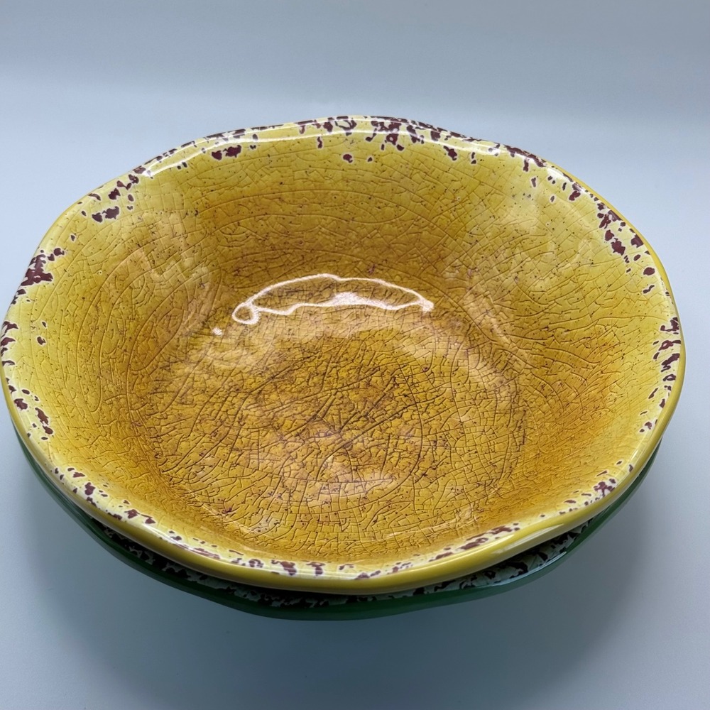 Pier 1 Imports Carmelo Melamine Dinnerware Set 2 Plates 2 Bowls Yellow Green - Picture 7 of 8